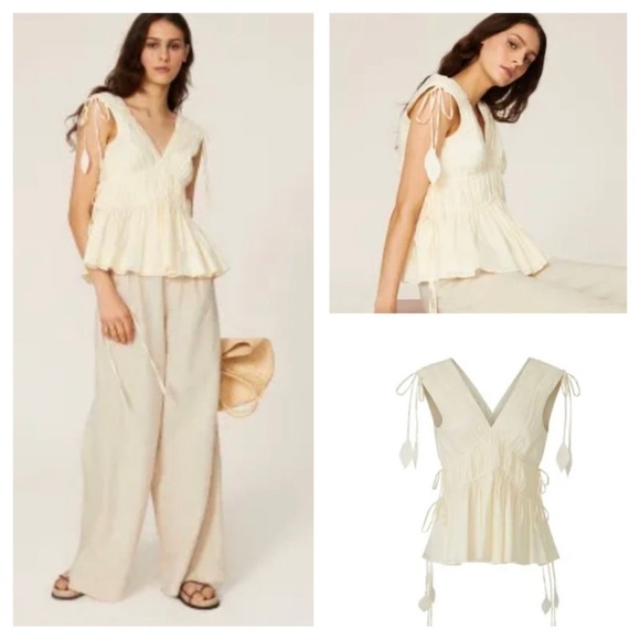 Tory Burch
Sleeveless Smocked Peplum Top COLOR New Ivory size 0 - Picture 6 of 17